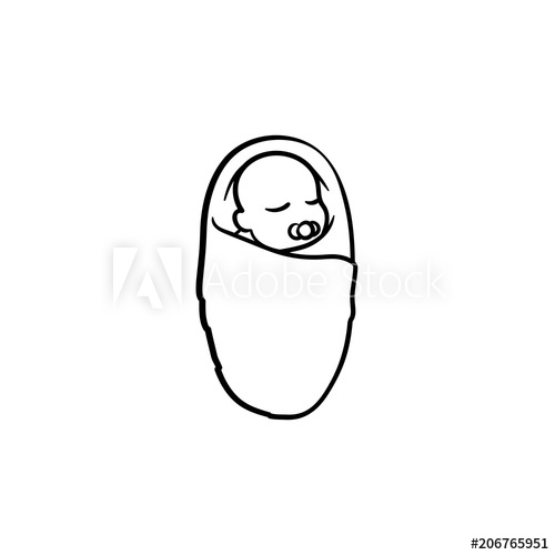 500x500 swaddled baby infant hand drawn outline doodle icon newborn child - Baby Pacifier Drawing