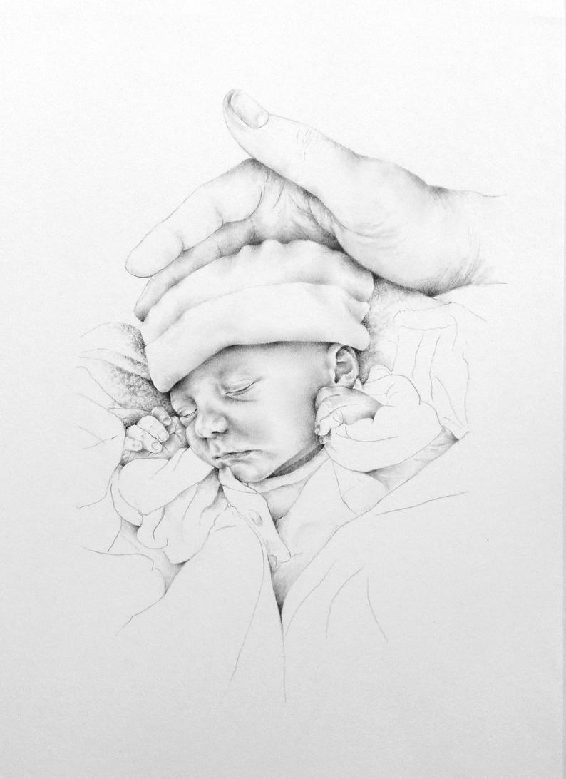 794x1092 custom pencil baby portrait hand drawn baby portrait custom etsy - Baby Pencil Drawing