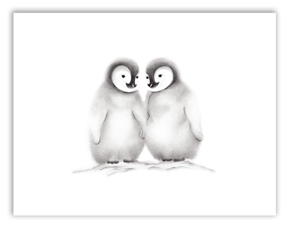 983x775 Baby Penguin Friends Print - Baby Penguin Drawing