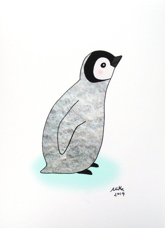 570x788 baby penguin illustration print cute penguin drawing - Baby Penguin Drawing