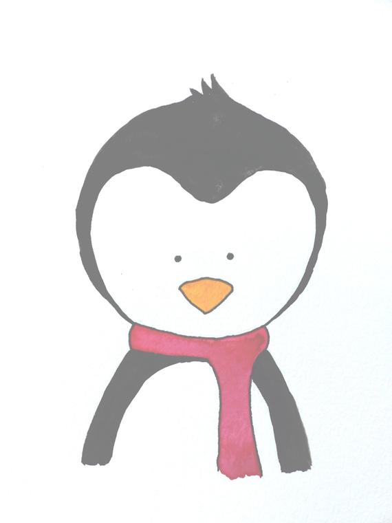 570x760 Baby Penguin Watercolor Drawing Etsy - Baby Penguin Drawing