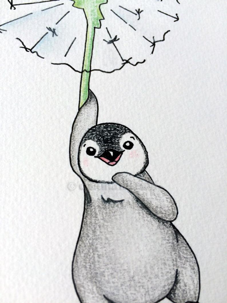794x1059 Original Drawing Penguin Dandelion Nursery Art Etsy - Baby Penguin Drawing