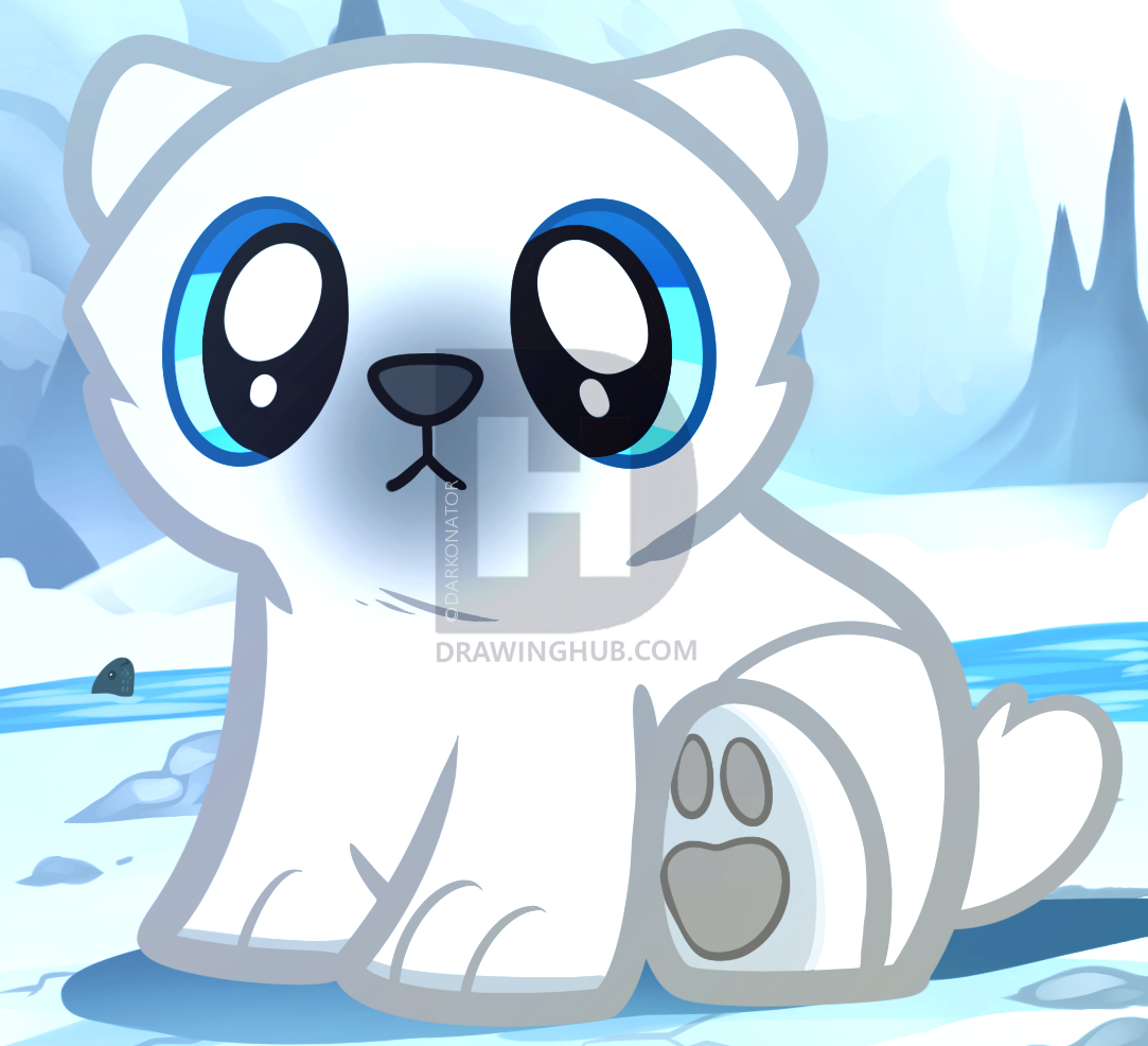 1083x986 how to draw a baby polar bear, polar bear cub, step - Baby Polar Bear Drawing