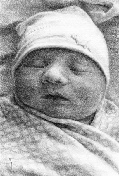 407x600 baby portraits, child and infant pencil portraits - Baby Portrait Drawing