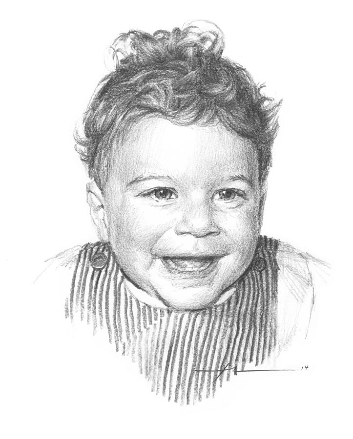 723x900 Curly Hair Baby Boy Pencil Portrait Drawing - Baby Portrait Drawing