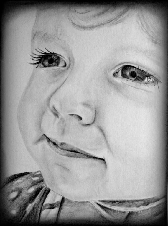 570x763 baby portrait drawing custom pencil portrait child etsy - Baby Portrait Drawing