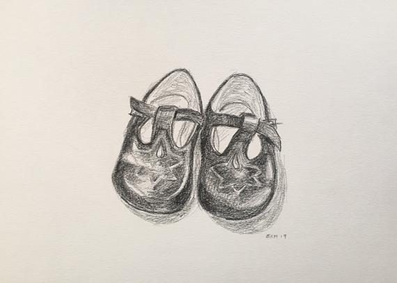 570x407 Little Shoes Still Life Pencil Sketch Art Original Fine Art Etsy - Baby Shoes Drawing