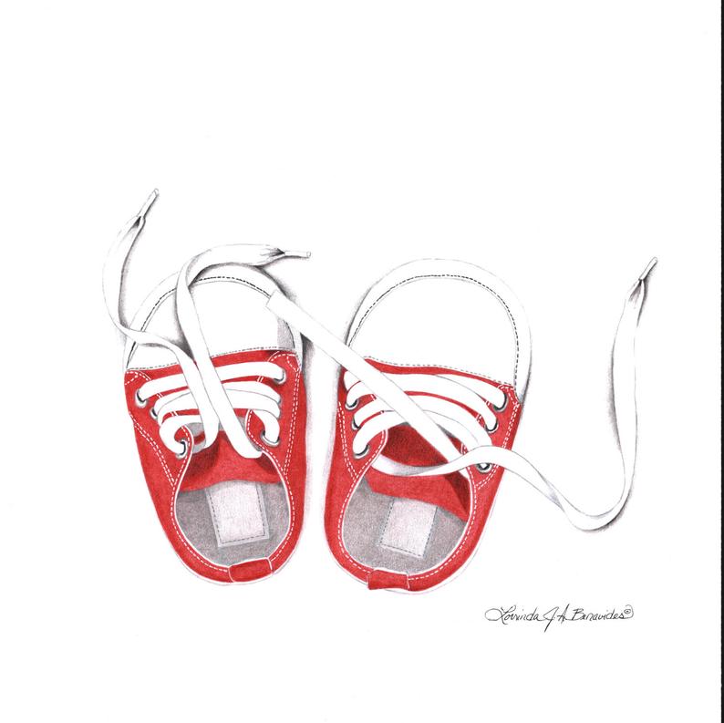 794x793 Red Baby Shoes H X W Colored Pencil Print Etsy - Baby Shoes Drawing