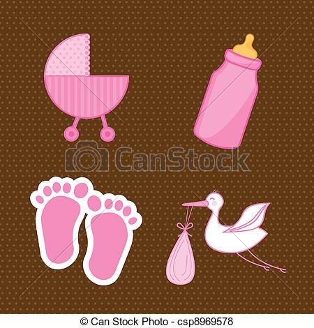 450x470 baby shower elements, pink vector illustration - Baby Shower Drawings