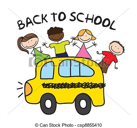 450x419 Children And Bus Drawing, Back To School Vector - Back To School Drawings
