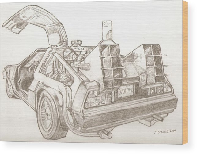 643x505 Delorean Drawing Wood Print - Back To The Future Drawing