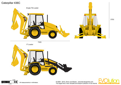 400x283 Caterpillar Backhoe Loader Vector Drawing - Backhoe Drawing