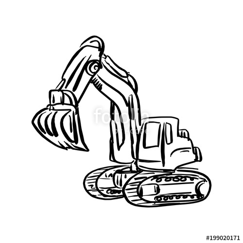 500x500 Doodle Excavator Backhoe Vector Illustration Sketch Hand Drawn - Backhoe Drawing