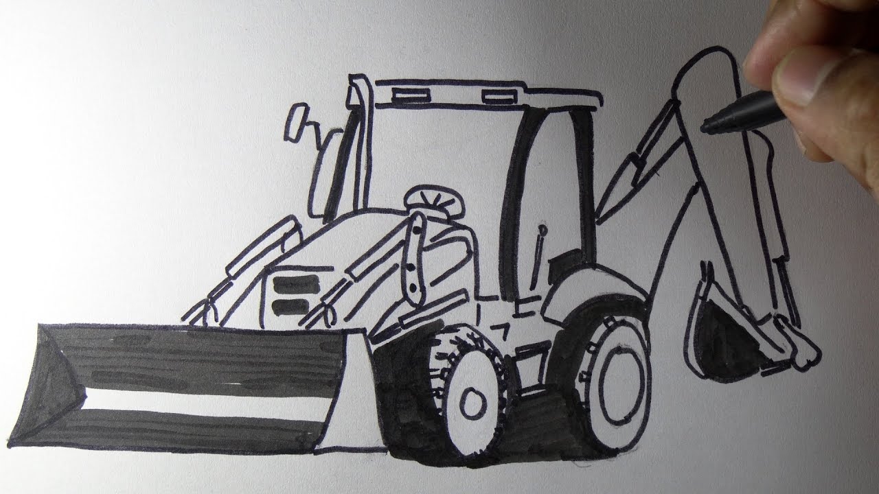 1280x720 How To Draw A Jcb Backhoe Loader Machine Drawing - Backhoe Drawing