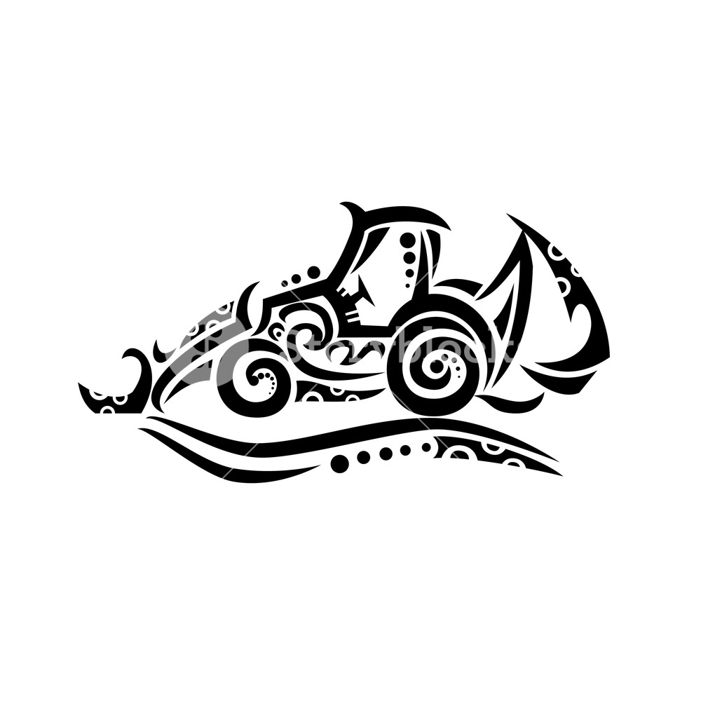 1000x1000 Tribal Tattoo Style Illustration Of A Backhoe, Rear Actor Or Back - Backhoe Drawing