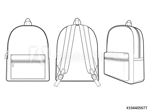 500x374 backpack fashion flat technical drawing template - Backpack Drawing