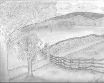 340x270 backyard drawing etsy - Backyard Drawing