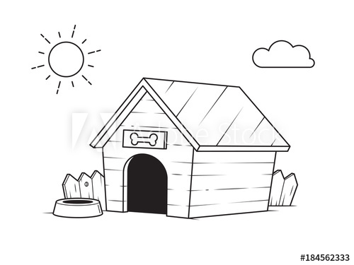 500x375 dog house in the backyard outline black and white drawing - Backyard Drawing