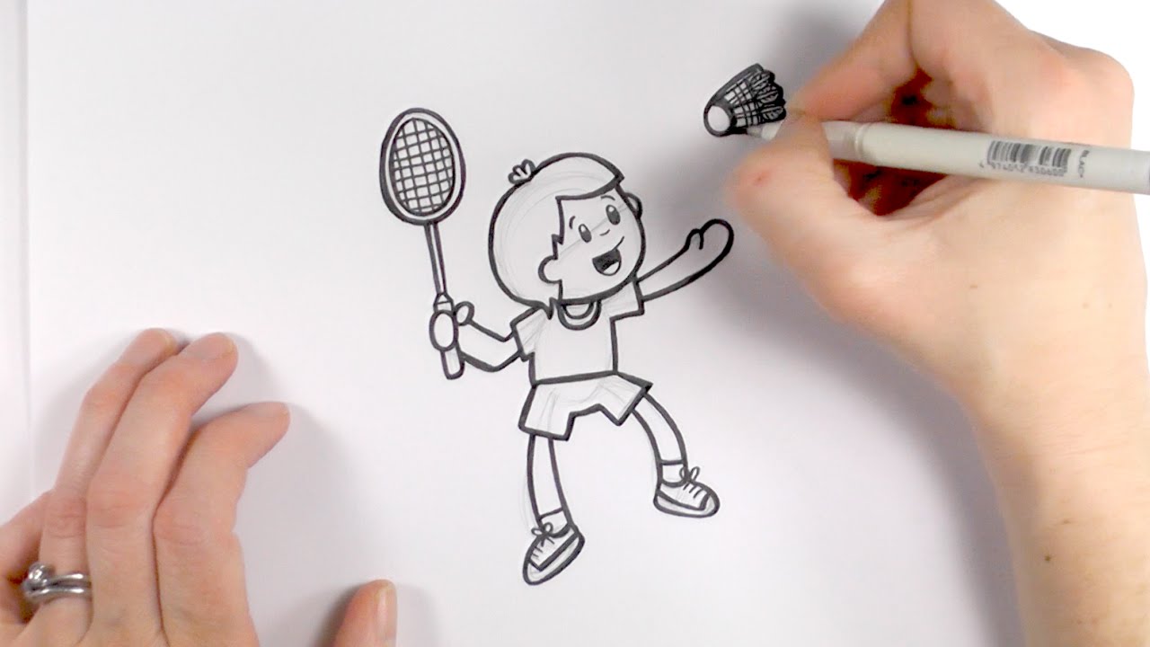 1280x720 How To Draw A Cartoon Boy Playing Badminton - Badminton Drawing