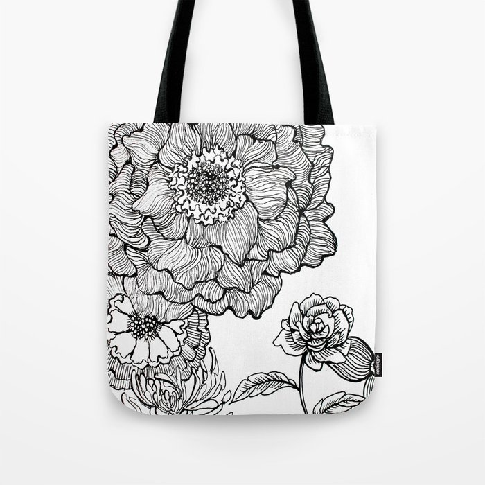 700x700 Flower Line Drawing Tote Bag - Bag Drawing