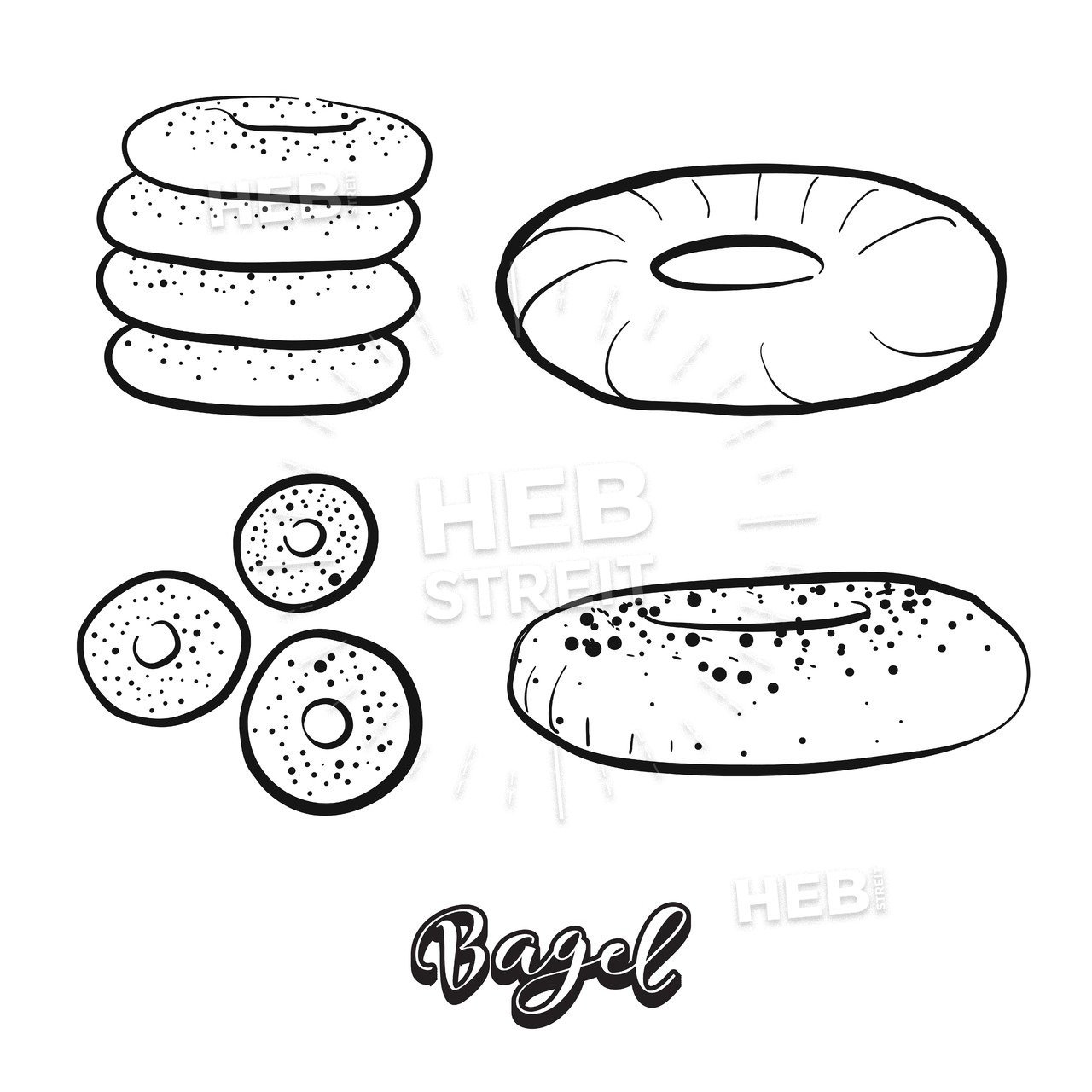 1280x1280 hand drawn sketch of bagel food hebstreits sketches - Bagel Drawing
