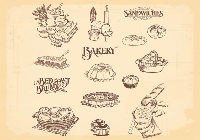 700x490 Hand Drawn Bakery Bread Vectors - Bakery Drawing