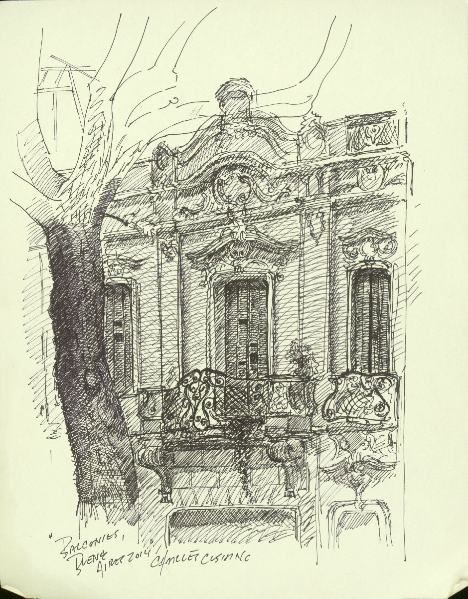 939x1200 Buenos Aires Drawings Charles Cushing Fine Art - Balcony Drawing