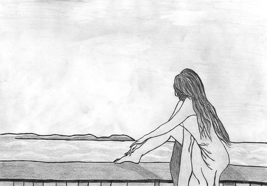 900x628 girl on the balcony drawing - Balcony Drawing