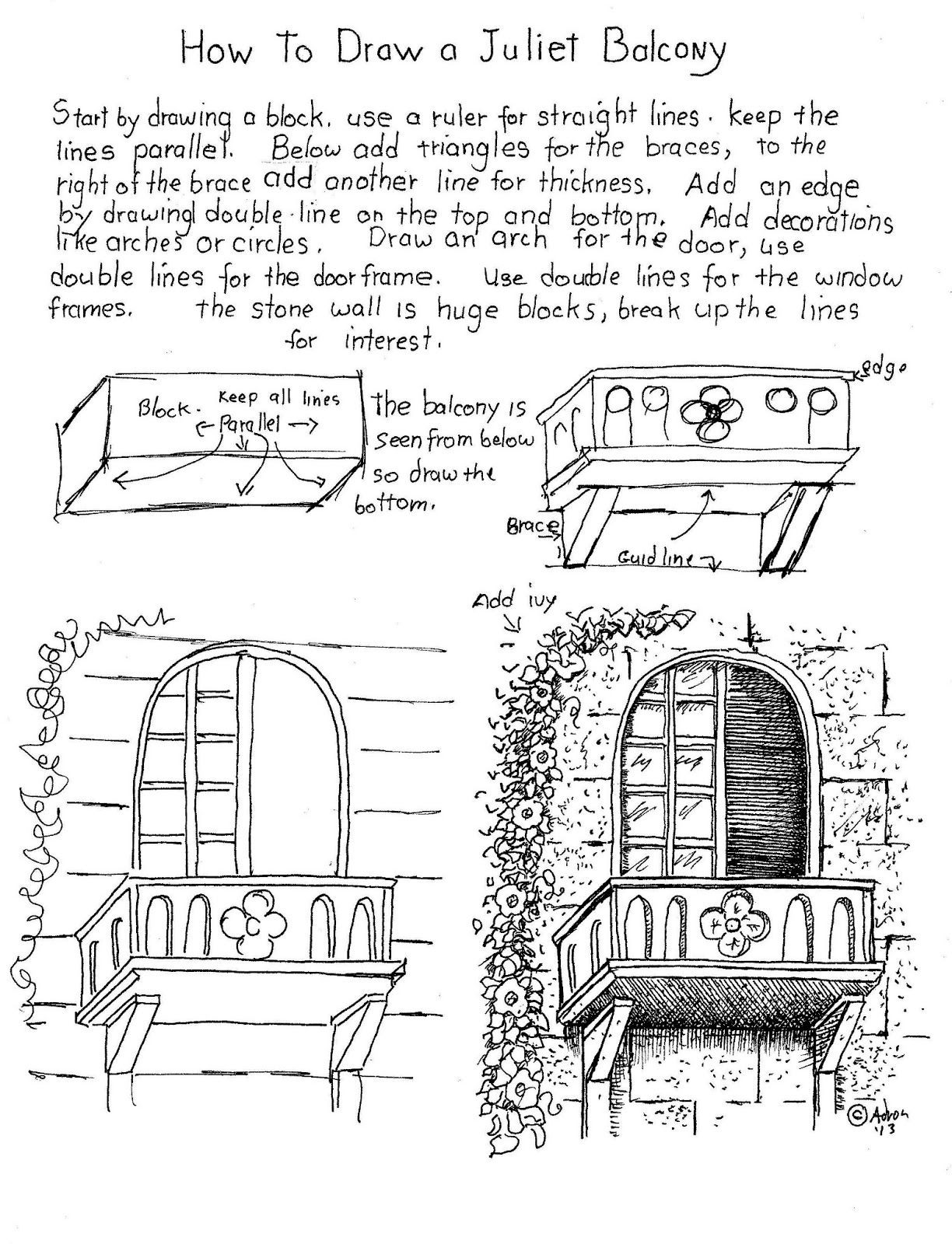 1224x1600 how to draw worksheets for the young artist how to draw a balcony - Balcony Drawing