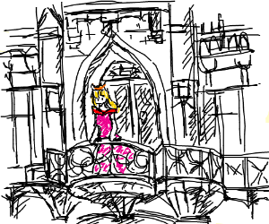 300x250 princess stands in the balcony of her castle drawing - Balcony Drawing