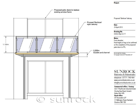 550x413 Front Elevation Drawings - Balcony Drawing