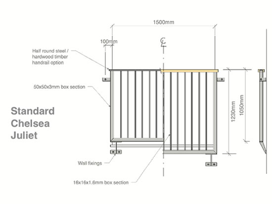 550x413 Steel Juliet Chelsea Drawings - Balcony Drawing