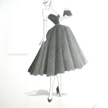 354x354 Fashion Illustration Original Drawing From Linearfashions On Etsy - Ball Gown Drawing