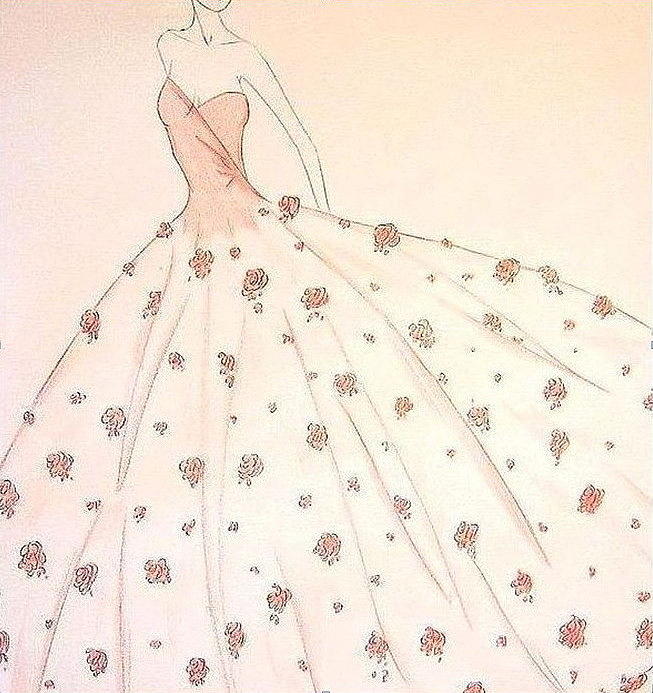 653x693 rose ball gown drawing - Ball Gown Drawing