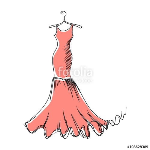 500x500 ball gown hand drawing on a hanger stock image and royalty free - Ball Gown Drawing