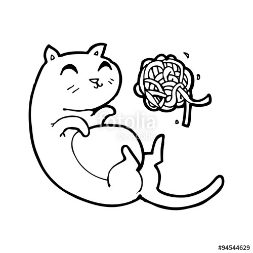 500x500 line drawing cartoon cat with ball of yarn stock image - Ball Of Yarn Drawing