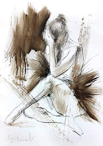 353x500 ballerina drawing print, charcoal woman sketch poster - Ballerina Drawing