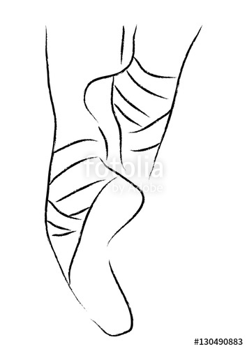 354x500 Ballet Feet Of Ballerina Illustration Line Art Style Black - Ballerina Feet Drawing