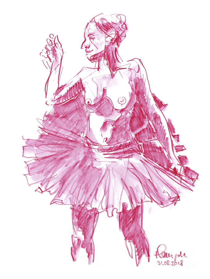 679x900 Female Figure Drawing Standing Pose Ballerina Watercolor Pencil - Ballerina Poses Drawing