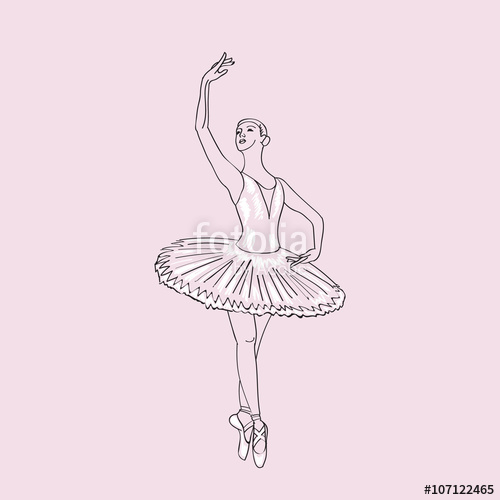 500x500 Hand Drawn Sketch Of Young Ballerina Standing In A Pose - Ballerina Poses Drawing