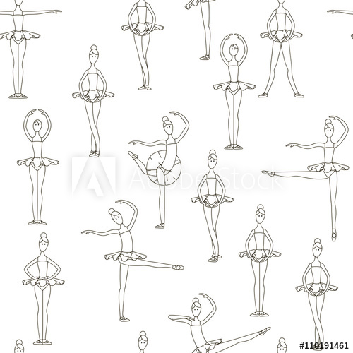 500x500 Vector Sketch Of Girls Ballerina Standing In A Pose Seamless - Ballerina Poses Drawing