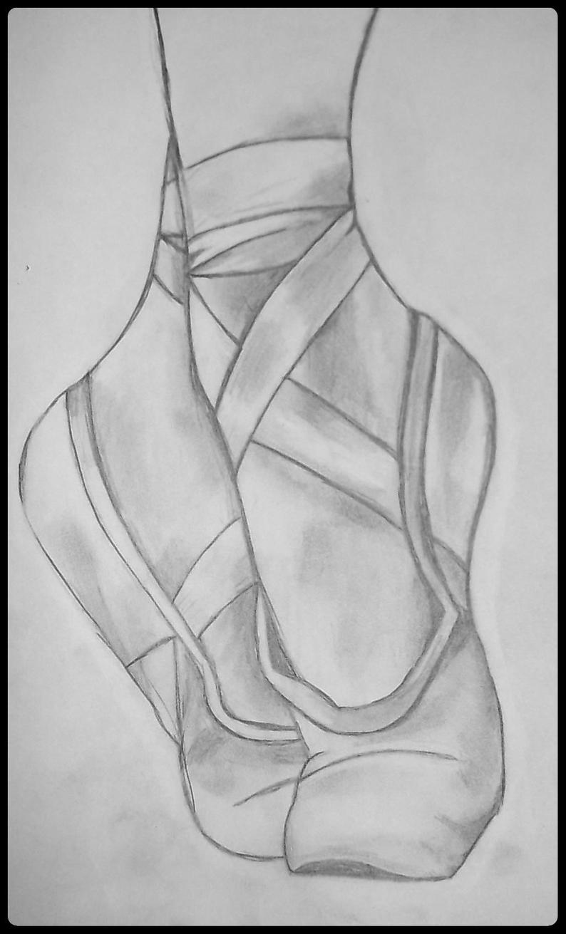 794x1311 Ballerina Shoes Charcoal Drawing Etsy - Ballerina Shoes Drawing