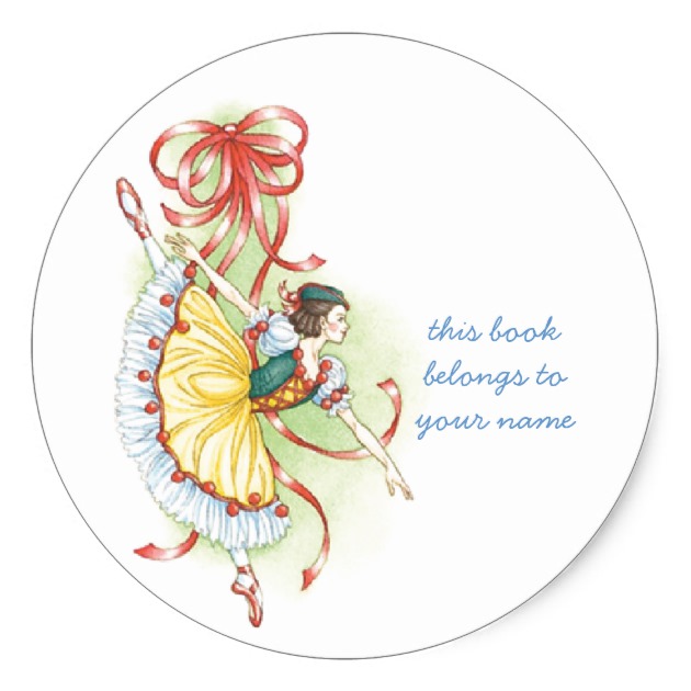 630x630 Ballerina Dancing Girl Drawing Ex Libris Sticker - Ballet Girl Drawing