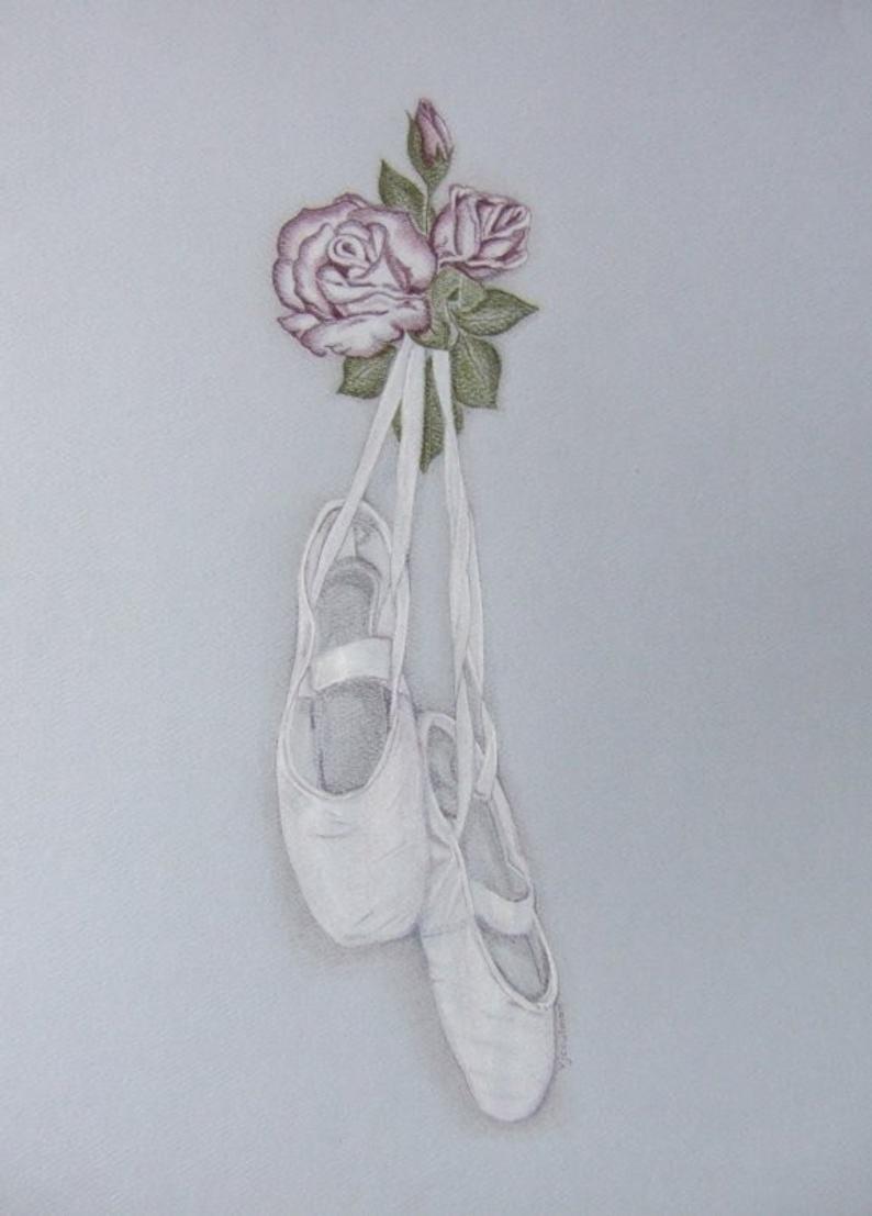 794x1107 Ballet Slippers Original Framed Artworkdrawing X Etsy - Ballet Slippers Drawing