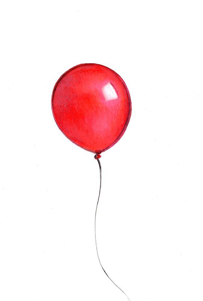 677x1000 Red Balloon Print Digital Print Of An Original - Balloon Drawing
