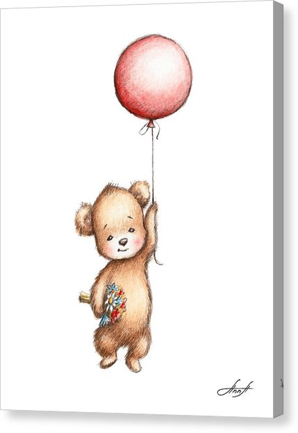 429x622 The Drawing Of Teddy Bear With Red Balloon And Flowers Painting - Balloon Drawing Pictures