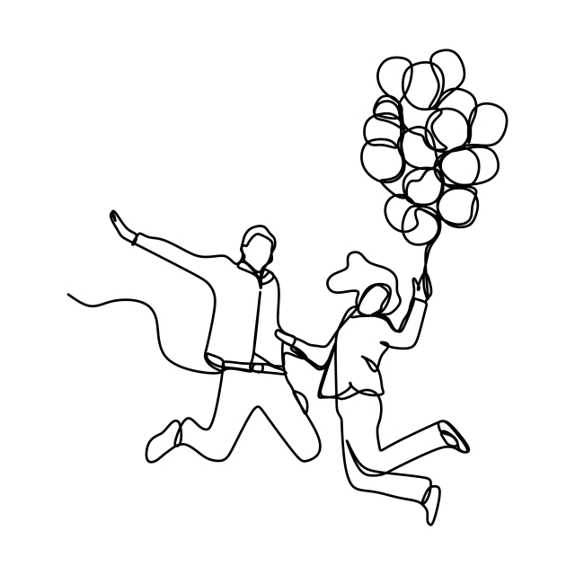 640x640 Continuous Line Drawing Of Romantic Couple With Balloon Running - Balloon Line Drawing