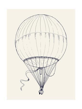 338x450 Vector Hand Drawn Ink Pen Illustration Of Ancient Air Balloon - Balloon Line Drawing