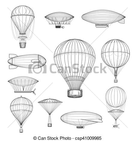 450x470 vintage hot air balloons retro hand drawn air balloon set vector - Balloon Line Drawing