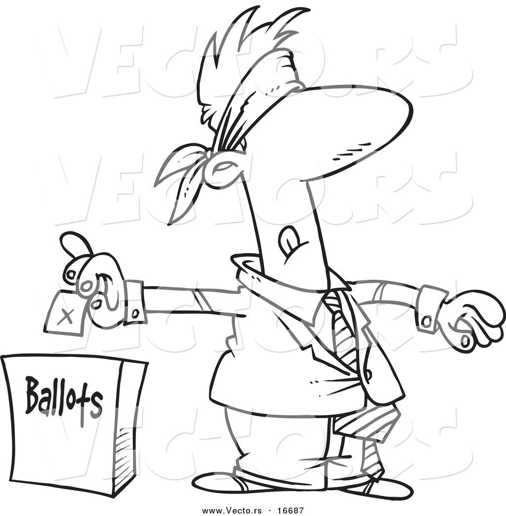 1024x1044 vector of a cartoon blindfolded man putting his vote into a ballot - Ballot Drawing